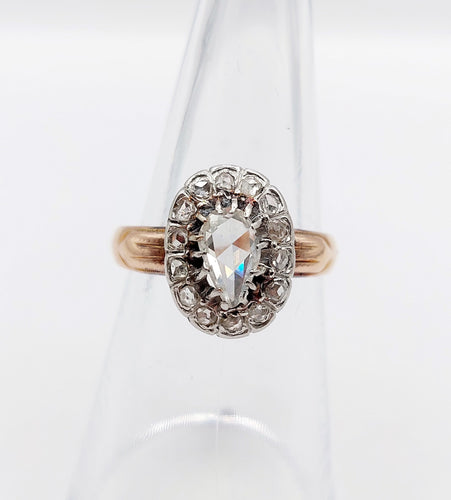 Bague marguerite victorienne or rose 18k diamant poire 0.60 carat (circa 1880)