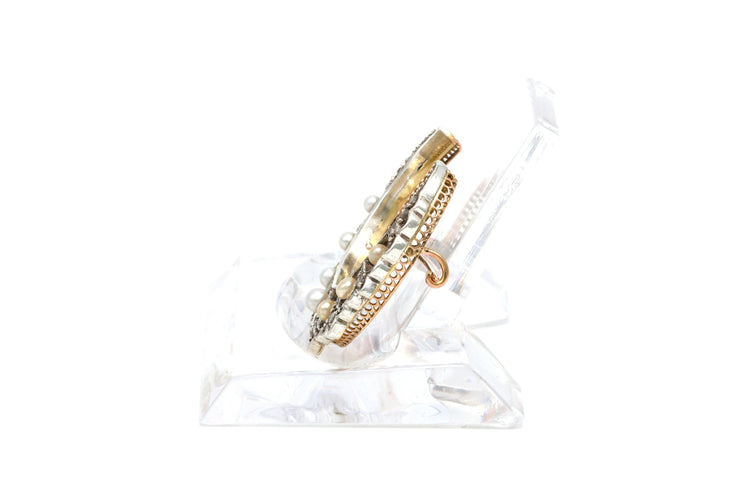 Broche Broche Napoléon III en or jaune 18 carats et argent sertie de perles et de diamants "taille" rose 58 Facettes B513