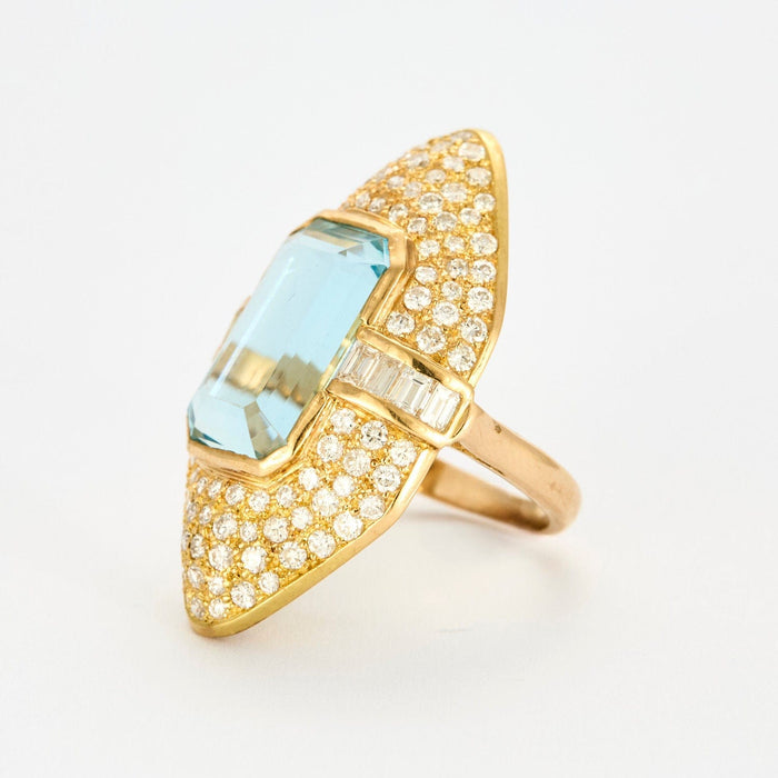 Bague 52 Bague Marquise or jaune aigue marine diamants 58 Facettes