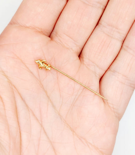 Broche Epingle antique cravate ou foulard or rose fleur de lys (circa 1900) 58 Facettes A05327