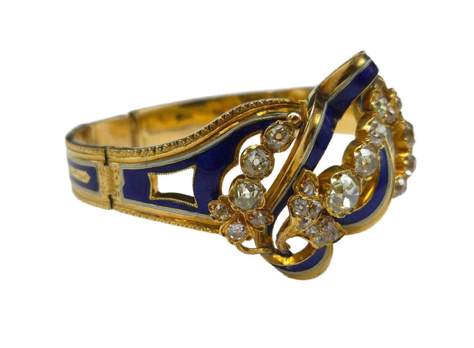 Bracelet Bracelet articulé or jaune, email et diamants XIXè siècle 58 Facettes