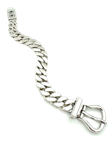 HERMES. Collection "Boucle sellier", bracelet vintage argent MM