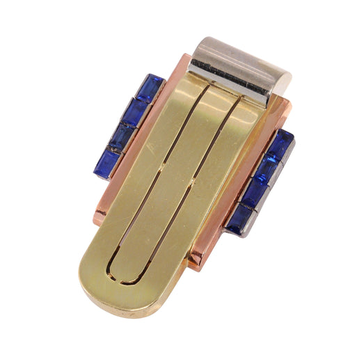 Clip Vogue Vintage : Saphirs sertis sur or tricolore