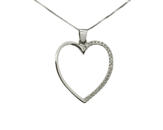 Collier Collier en or blanc 18 carats avec pendentif cœur et diamants naturels de 0,38 carat 58 Facettes 10433