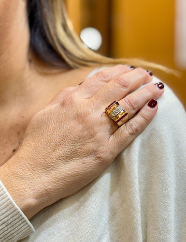 Bague 53 Bague tank en or 18 carats diamants et rubis 58 Facettes