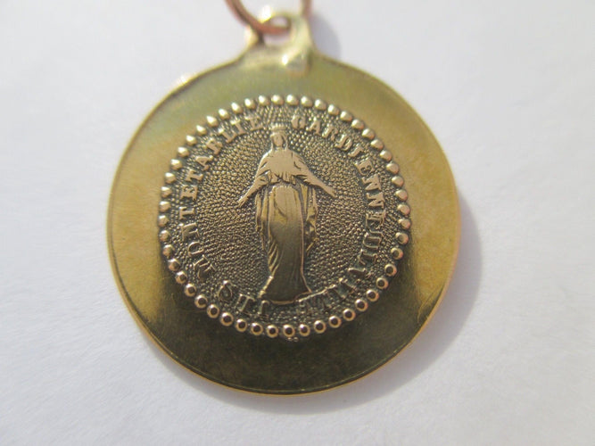 Pendentif Médaille pendentif biface XIXe N.D. de Fourvière en or jaune 18k 58 Facettes
