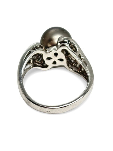 Bague 56 Bague or blanc perle de Tahiti et diamants 0,60 ct 58 Facettes 1335