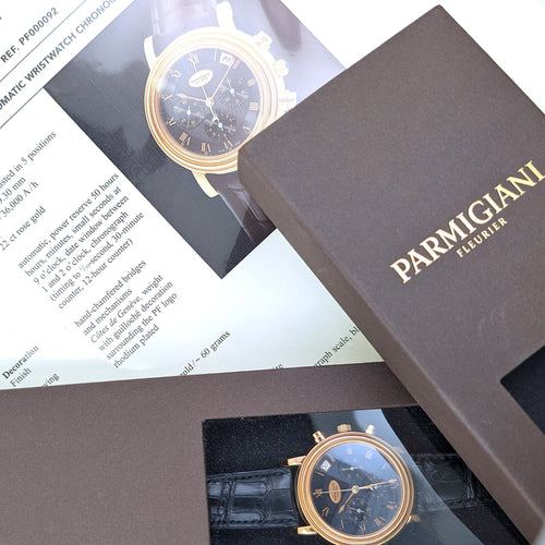 Montre Parmigiani Fleurier - Montre Toric Chronographe Date Or Rose réf. 361 Zenith El Primero 400 Cadran Guilloché Grain d'Orge Noir 58 Facettes