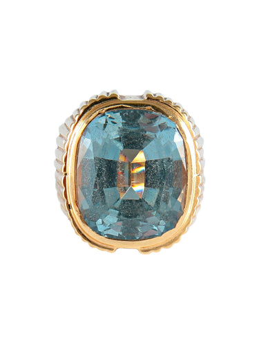 Bague 50 Bague Or Jaune Pierre Bleue 58 Facettes