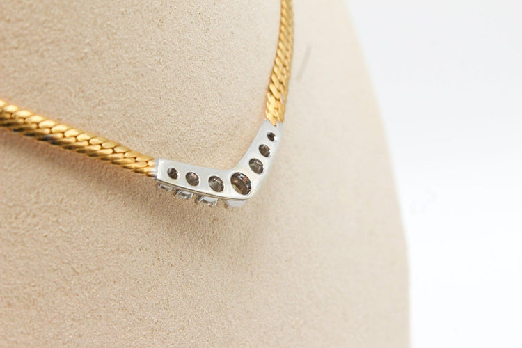 Collier maille anglaise or jaune, diamants