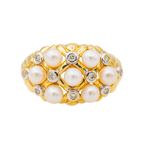Bague 55 Bague Or jaune, Or blanc Perle de culture, Diamant 58 Facettes 3543608CN
