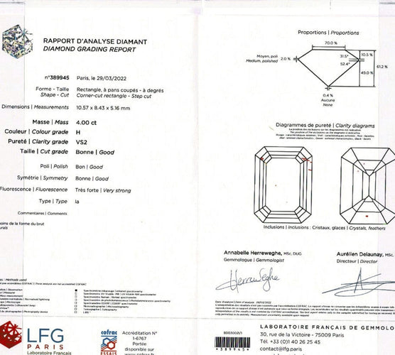 Bague 54 Bague or blanc, diamant taille émeraude 4 cts. 58 Facettes 31294