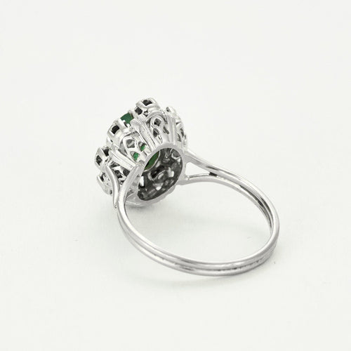 Bague 53 Bagur marguerite or blanc, émeraude et diamants 58 Facettes EPI10662