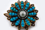 Broche Broche fleur en or jaune, turquoise, perle et diamants huit huit 58 Facettes spl103