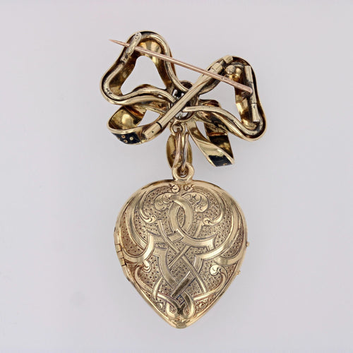 Broche Broche pendentif médaillon émail noir diamants Napoléon III 58 Facettes 24-243