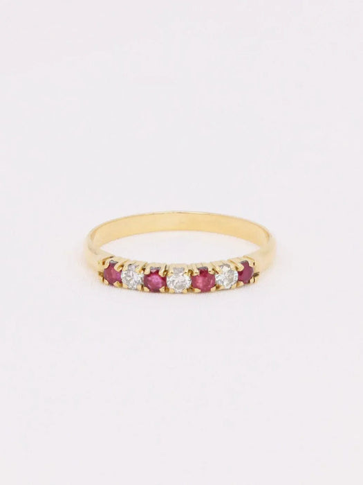 Bague 54 Alliance vintage or jaune diamants rubis 58 Facettes J610