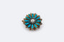 Broche Oro Giallo Broche en or jaune en forme de fleur ornée de turquoise, de perle et de diamants. 58 Facettes spl103