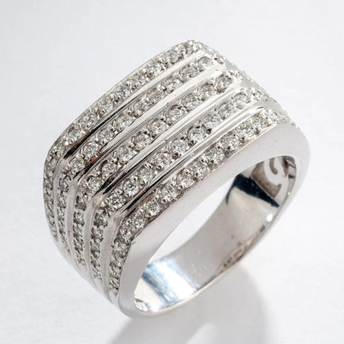 Bague 56 Bague moderne rectangulaire en or gris et diamants 58 Facettes 1