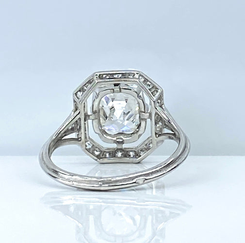 Bague 49 Bague platine Art Déco diamant coussin 1,51 carat 58 Facettes AB605