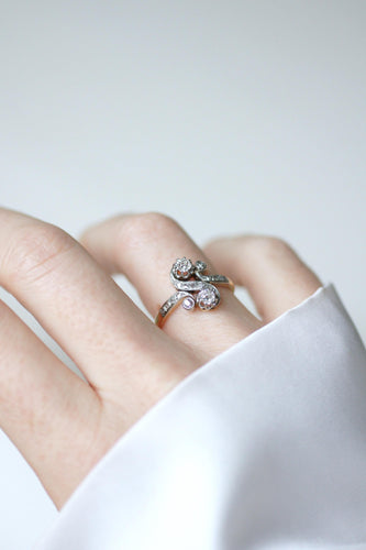 Bague 56.5 Bague Toi et Moi de fiançailles en or jaune et platine, diamants 0,55 ct 58 Facettes