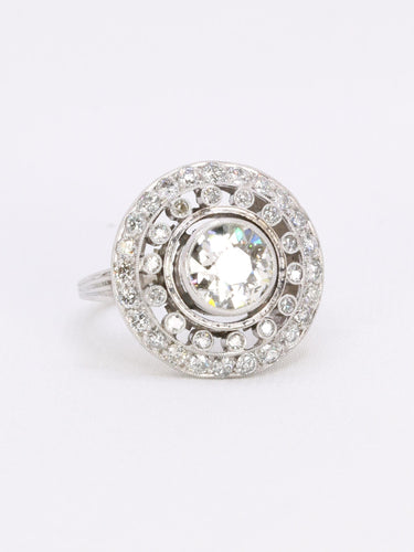 Bague 53 Bague cible double entourage diamants taille ancienne 2 carats 58 Facettes 1153.16