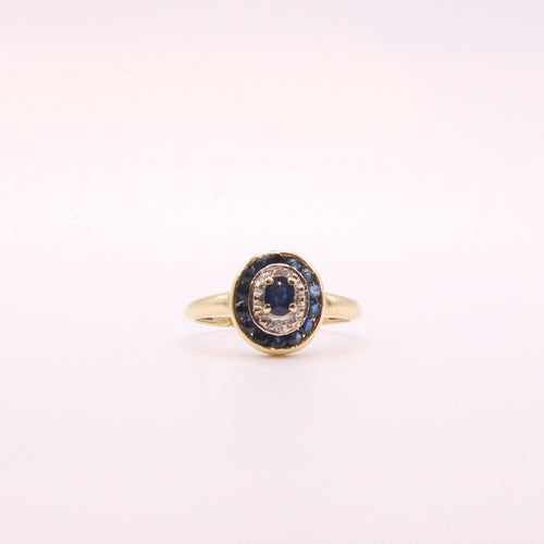 Bague 52 Bague Marguerite Ronde Saphir et Diamants or jaune 58 Facettes