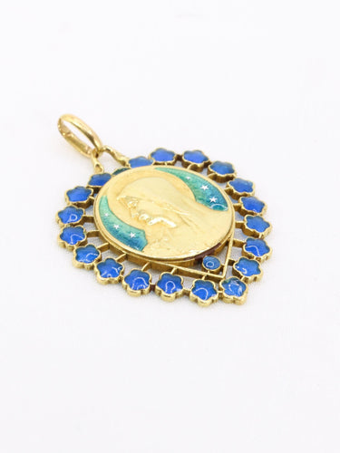 Pendentif BECKER Médaille Art Nouveau Coeur émail bleu 58 Facettes 1153.11