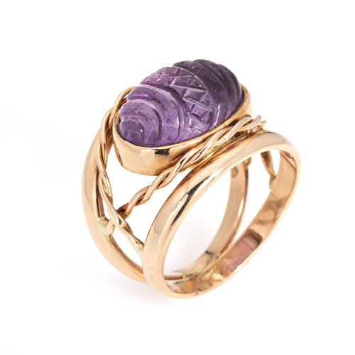 Bague 45 bague vintage en améthyste sculptée finlandaise en or jaune 58 Facettes G13160