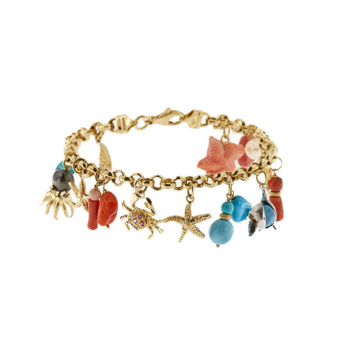 Bracelet Bracelet avec breloques, corail, perles et turquoises 58 Facettes 32494