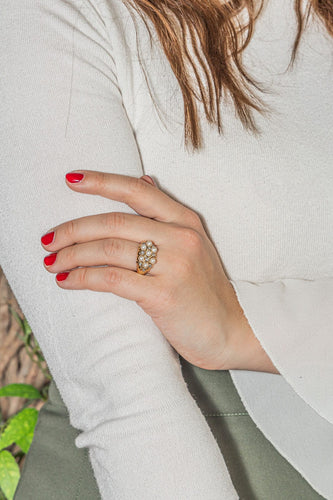 Bague 55 Bague Or jaune, Or blanc Perle de culture, Diamant 58 Facettes 3543608CN