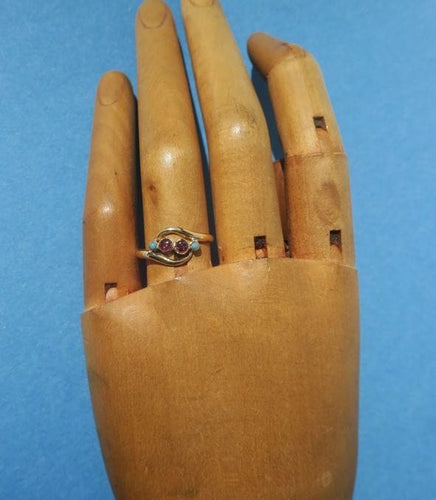 Bague 53 Bague Toi et Moi or jaune, tourmaline et turquoise 58 Facettes