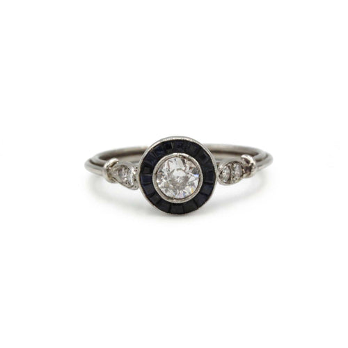 Bague 55 Bague Platine, art deco diamants taille anciennes saphirs calibrés 58 Facettes 1310