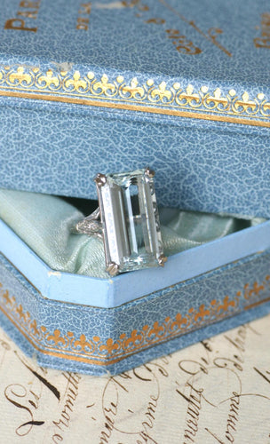 Bague 53 Bague Cocktail Art Déco platine, aigue-marine & diamants 58 Facettes