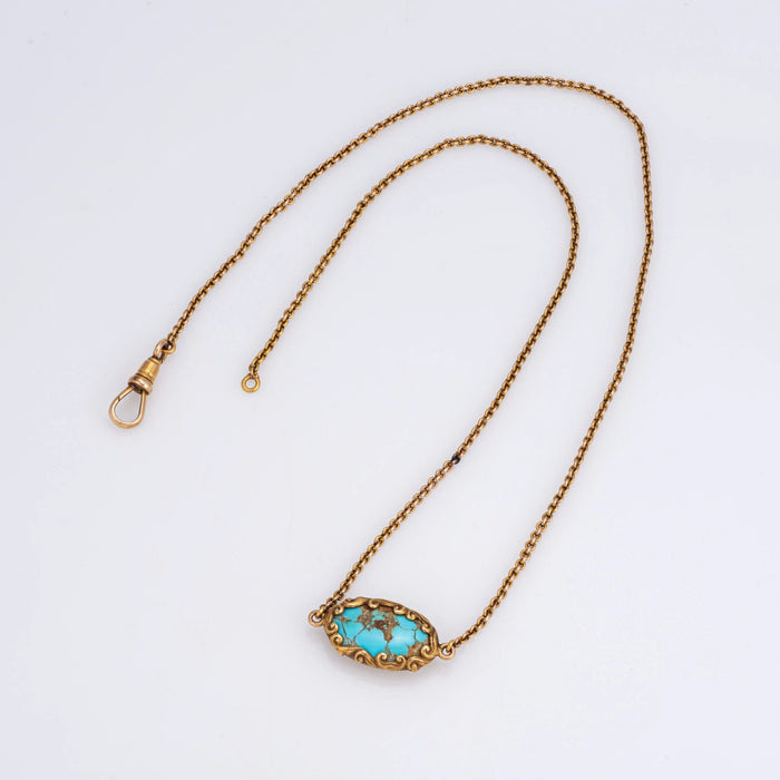 Collier Collier Art Nouveau Antique Chaîne De Montre En Or Jaune Turquoise 58 Facettes G13032