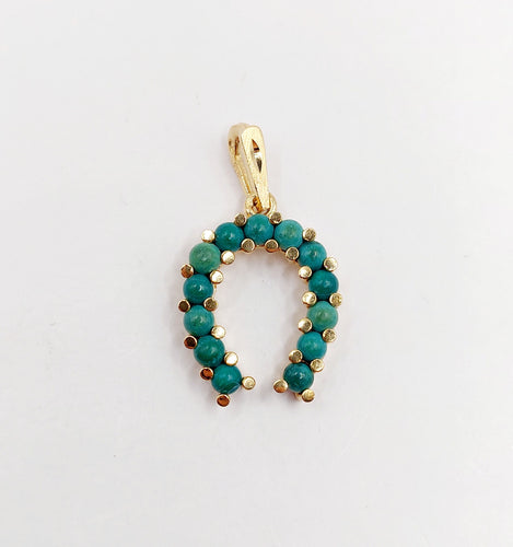 Pendentif Pendentif fer à cheval vintage or 18k billes de malachites 58 Facettes A06192