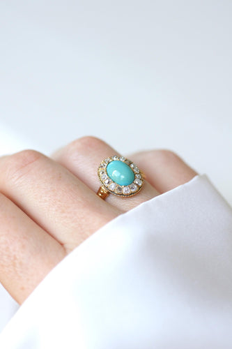 Bague 54 Bague Marguerite ancienne Turquoise et Diamants 58 Facettes