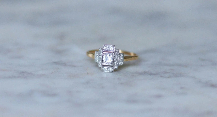 Bague Bague Art déco Diamants Or Jaune et Platine 58 Facettes