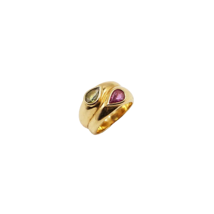 Bague or jaune double tourmalines