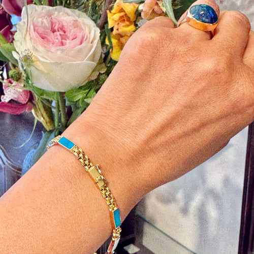 Bracelet Bracelet à maillons en or jaune et turquoise 58 Facettes 3E7F7546B63B42FEA8BCDC7309691E4B