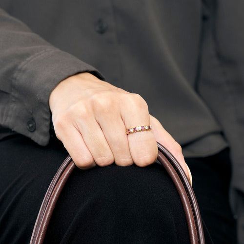 Bague 49.5 Demi-alliance en or jaune 18K diamants & rubis 58 Facettes ASN0390