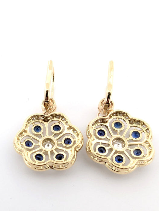 Boucles d'oreilles Boucles d'oreilles en or jaune avec saphirs et diamants 58 Facettes