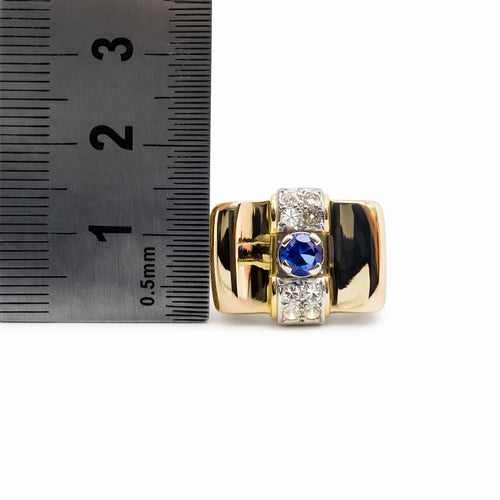 Bague 55 Bague tank or jaune, saphir & diamants 58 Facettes