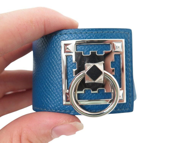 Bracelet bracelet HERMES creneau cuir graine bleu 17 cm blue 58 Facettes 268886