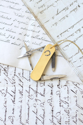 Pendentif Couteau Suisse Fer à Cheval Diamant sur Or Jaune JA Henckels