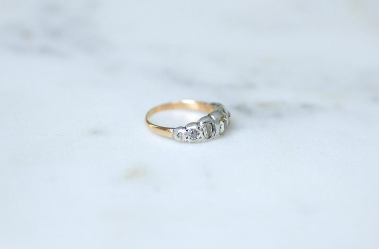 Bague 51 Bague Jarretière XVIIIè or rose at argent, Diamants 58 Facettes