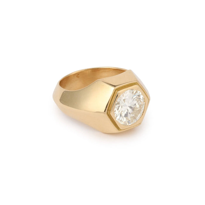 Bague 54 Bague Chevalière Diamant 2.35 cts Or Jaune (Certificat) 58 Facettes BD183