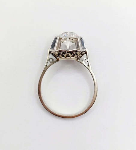 Bague 54 Bague solitaire art déco en or blanc 18k et platine, diamant 1,70 ct 58 Facettes A06509