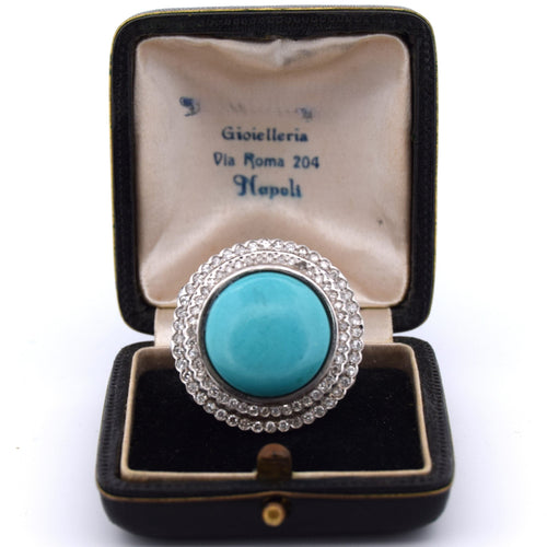 Bague 57 Bague Art Déco or jaune turquoise diamants 58 Facettes