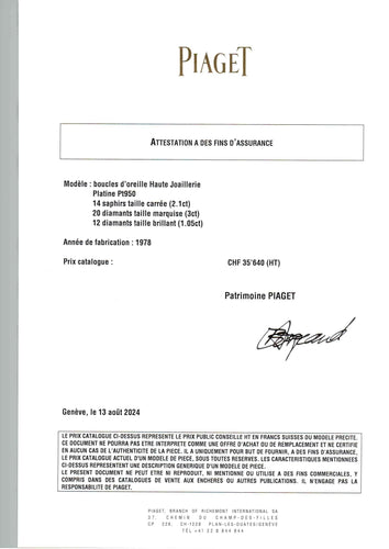 Boucles d'oreilles Boucles d'oreilles clips Piaget Joaillerie 1978 en platine - Saphirs et diamants - Attestation dorigine 58 Facettes FB10037