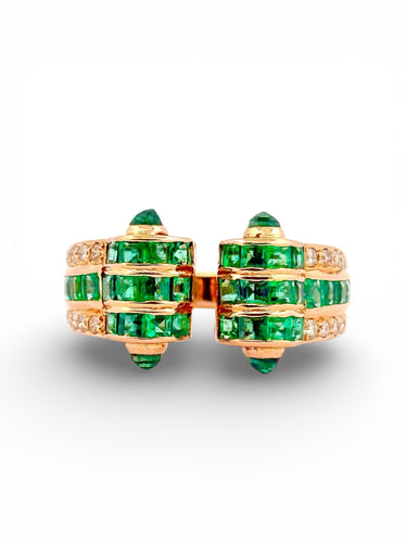 Bague 59 Bague en or jaune 18 carats émeraudes et diamants 58 Facettes